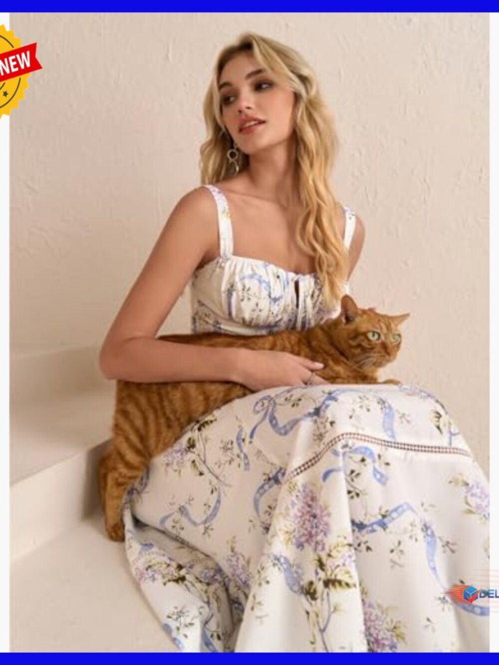 Floral Corset Midi Dress with Pockets Lace Up Back Cutout Summer Wedding Guest - Picture 4 of 6